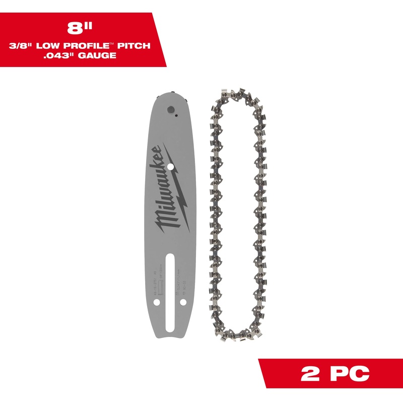 MILWAUKEE 8" 3/8" LOW PROFILE Pitch, .043" Gauge Saw Chain & Guide Bar Set