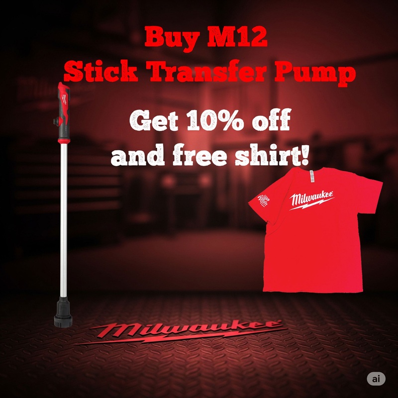 MILWAUKEE M12 Stick Transfer Pump (Tool Only) + Free Shirt + 10% off