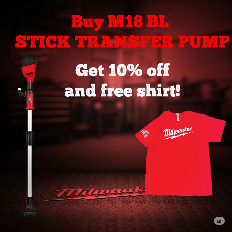MILWAUKEE M18 Stick Transfer Pump (Tool Only) + Free Shirt + 10% Off FLASH FLOOD SALE