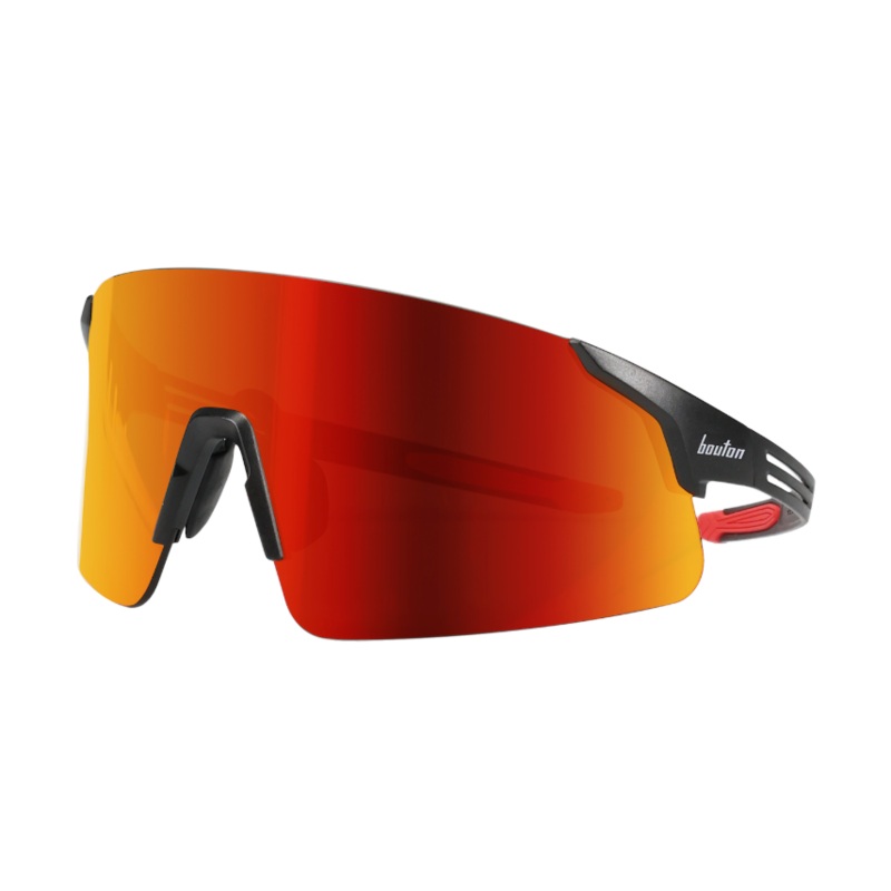 Site Boss Enhanced Coverage Frameless Safety Glasses, with Black Temples, Fire Mirror Plus PRO Polarized High Contrast Lens, and Anti-Scratch Coating 250-40-0016