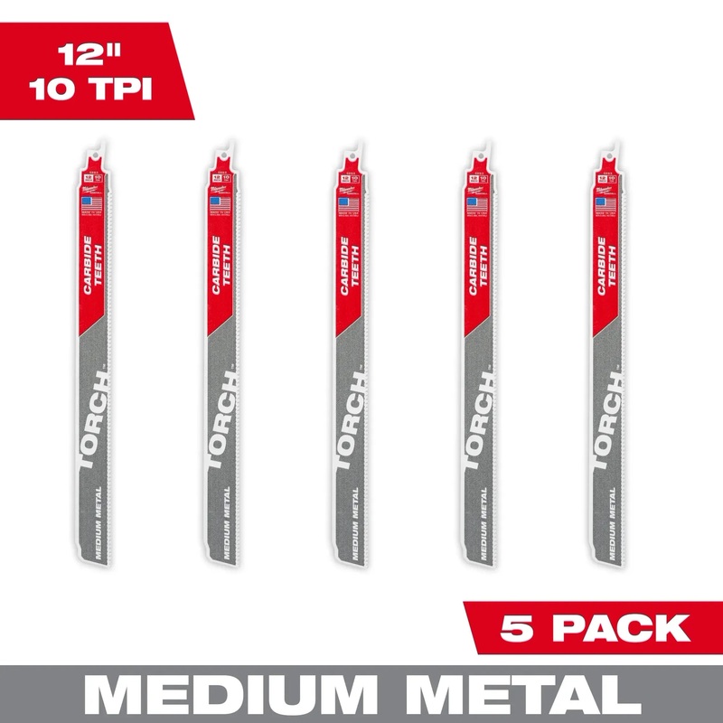 MILWAUKEE 12" 10 TPI TORCH w/ Carbide Teeth For Medium Metal (5 PACK)