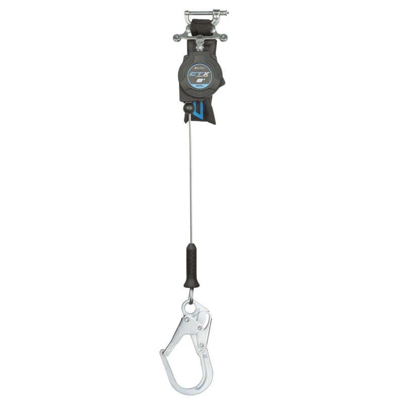 FALLTECH 8' CTX Cable Class 2 Leading Edge Personal SRL-P, Single-Leg w/ Steel Rebar Hook