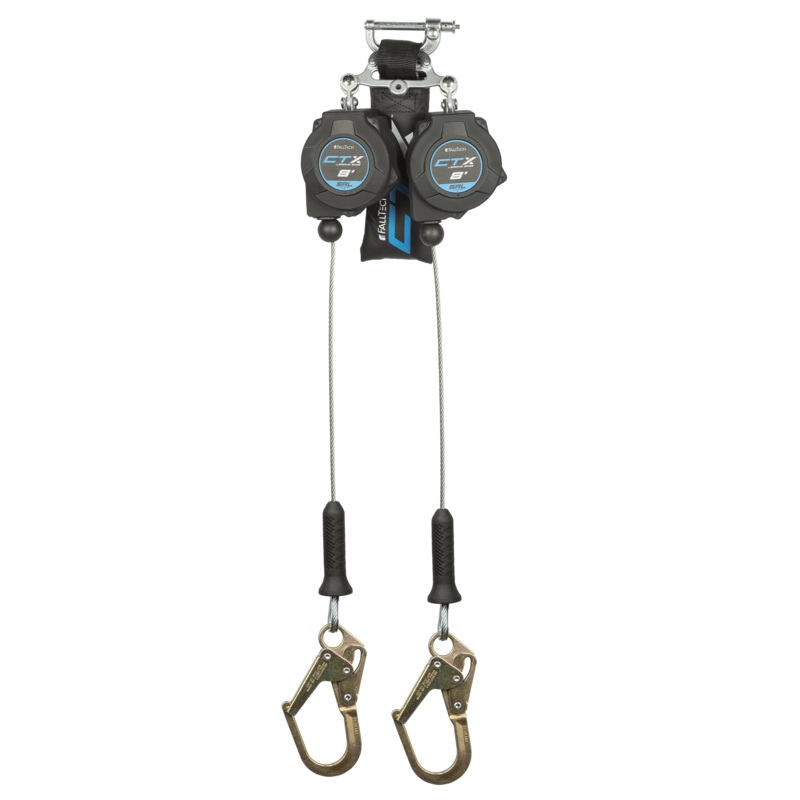 FALLTECH 8' CTX Cable Class 2 Leading Edge Personal SRL-P, Twin-Leg w/ Steel Mini Rebar Hooks
