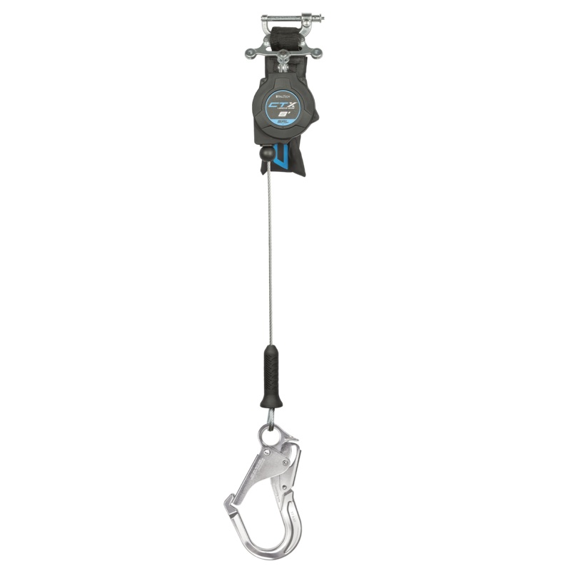 FALLTECH 8' CTX Cable Class 2 Leading Edge Personal SRL-P, Single-Leg w/ Aluminum Rebar Hook