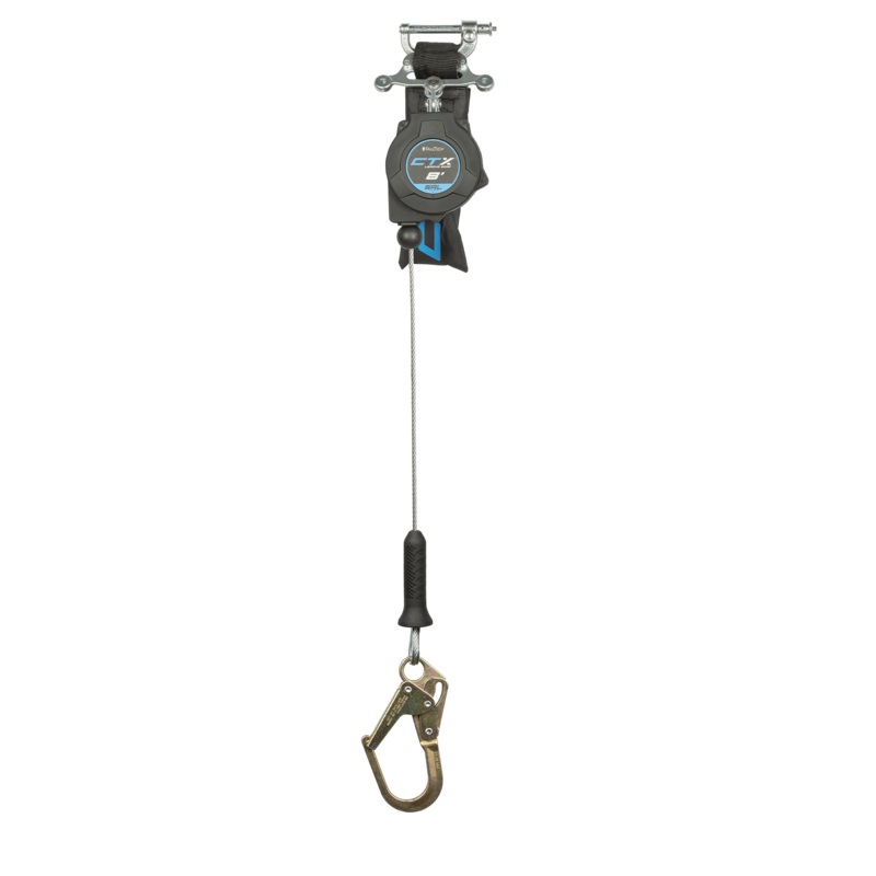 FALLTECH 8' CTX Cable Class 2 Leading Edge Personal SRL-P, Single-Leg w/ Steel Mini Rebar Hook