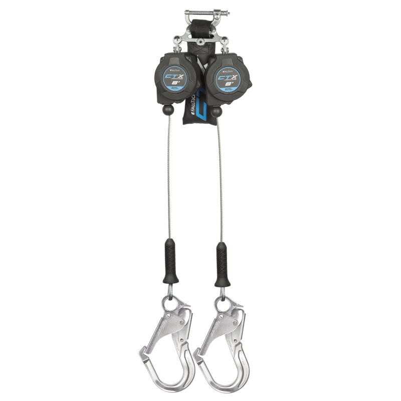 FALLTECH 8' CTX Cable Class 2 Leading Edge Personal SRL-P, Twin-Leg w/ Aluminum Rebar Hooks
