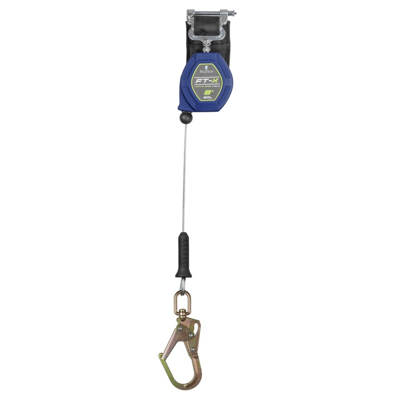 FALLTECH 8' FT-X Cable Class 2 Leading Edge Personal SRL-P, Single-Leg w/ Steel Swivel Mini Rebar Hook