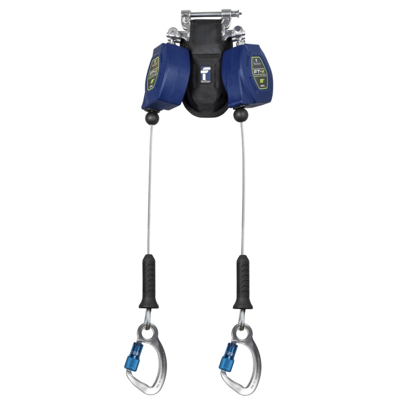 FALLTECH 8' FT-X Cable Class 2 Leading Edge Personal SRL-P, Twin-Leg w/ Aluminum CE Carabiners
