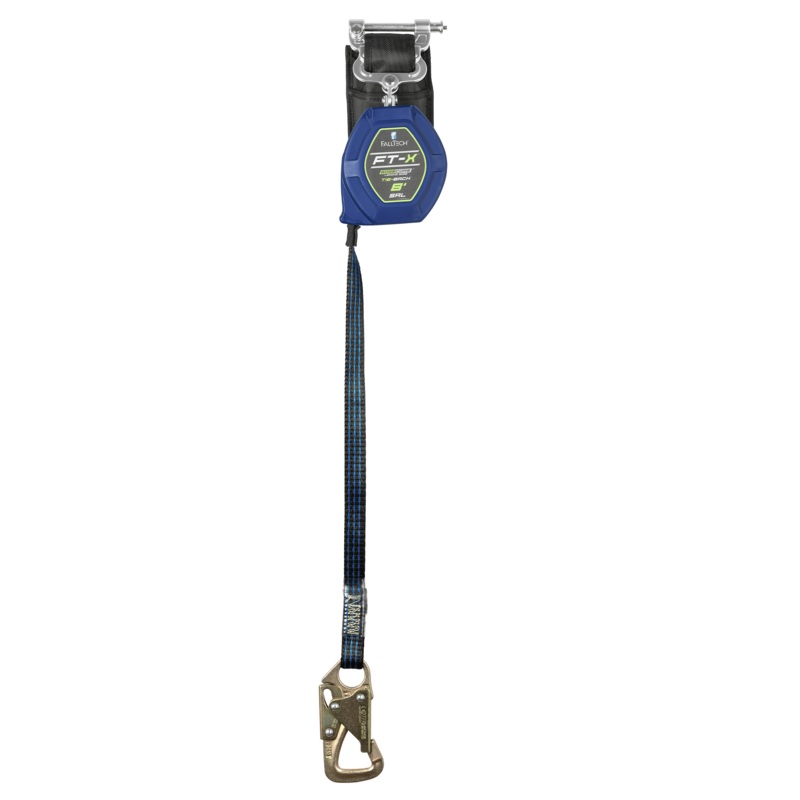 FALLTECH 8' FT-X EDGECORE Tie-Back Class 2 Leading Edge Personal SRL-P, Single-Leg w/ Steel 5K Snap Hook