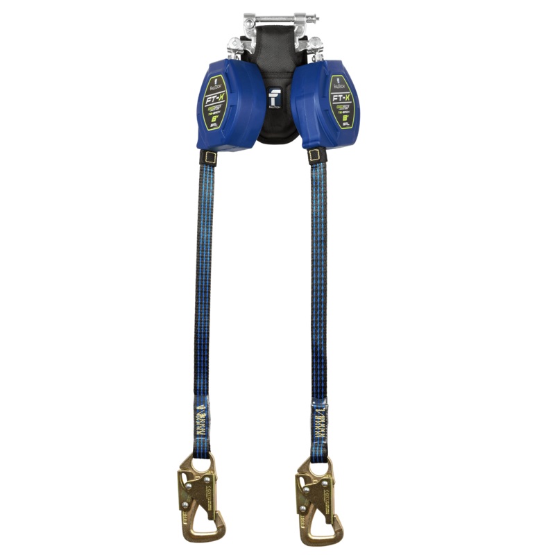 FALLTECH 8' FT-X EDGECORE Tie-Back Class 2 Leading Edge Personal SRL-P, Twin-Leg w/ Steel 5K Snap Hook
