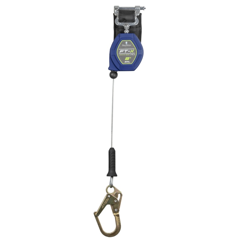 FALLTECH 8' FT-X Cable Class 2 Leading Edge Personal SRL-P, Single-Leg w/ Steel Mini Rebar Hook