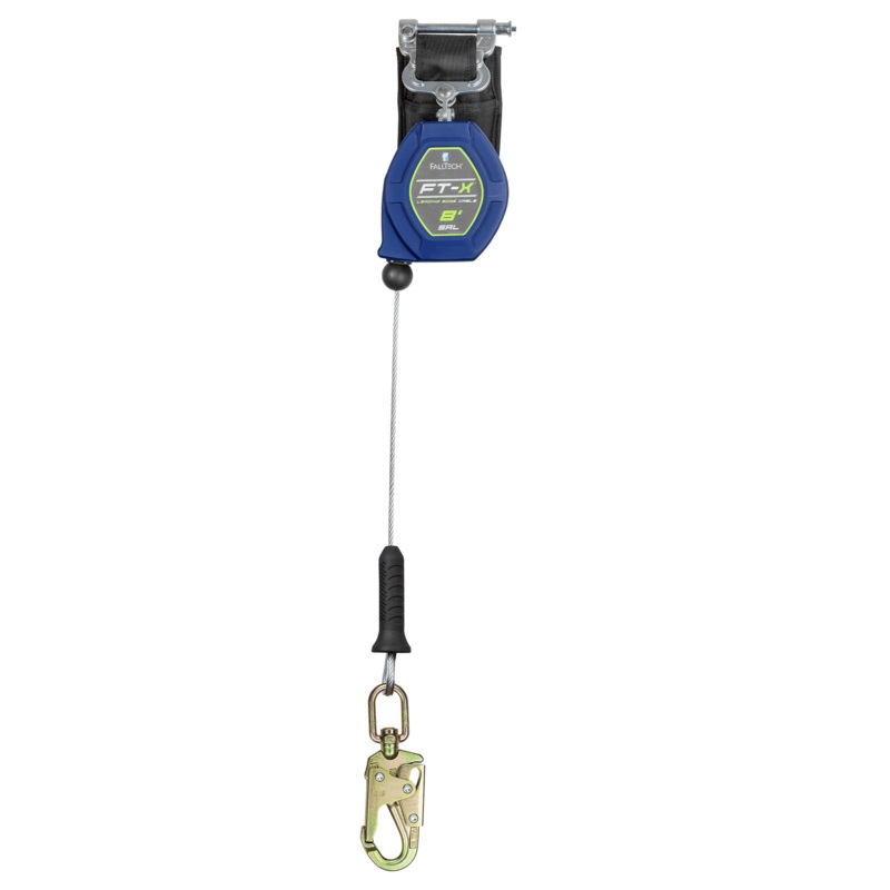 FALLTECH 8' FT-X Cable Class 2 Leading Edge Personal SRL-P, Single-Leg w/ Steel Swivel Snap Hook