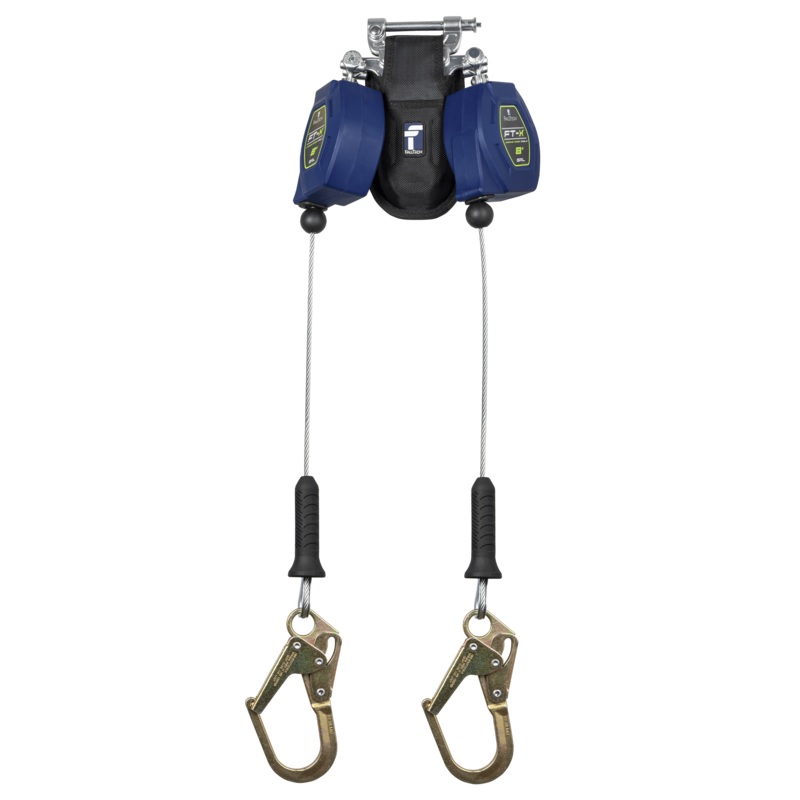 FALLTECH 8' FT-X Cable Class 2 Leading Edge Personal SRL-P, Twin-Leg w/ Steel Mini Rebar Hooks