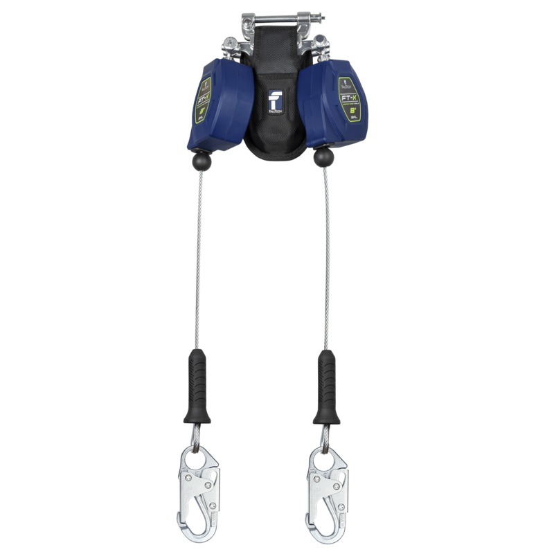 FALLTECH 8' FT-X Cable Class 2 Leading Edge Personal SRL-P, Twin-Leg w/ Steel Snap Hooks