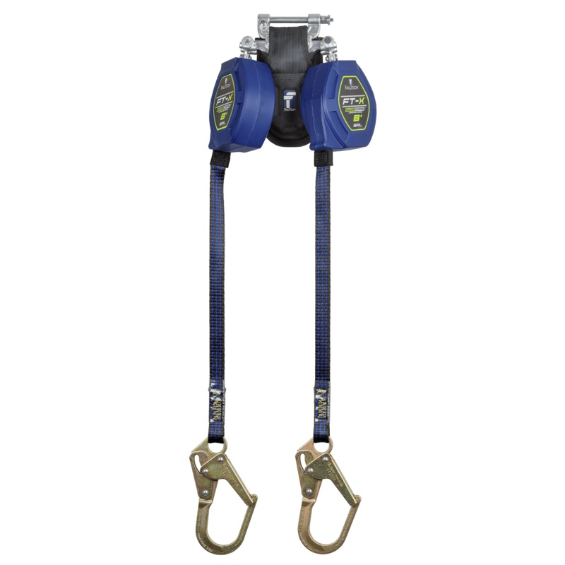FALLTECH 8' FT-X EDGECORE Class 2 Leading Edge Personal SRL-P, Twin-Leg w/ Steel Mini Rebar Hooks