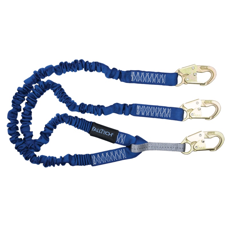 FALLTECH 4-1/2' - 6' ELASTECH Energy Absorbing Lanyard, Double-Leg w/ Steel Snap Hooks