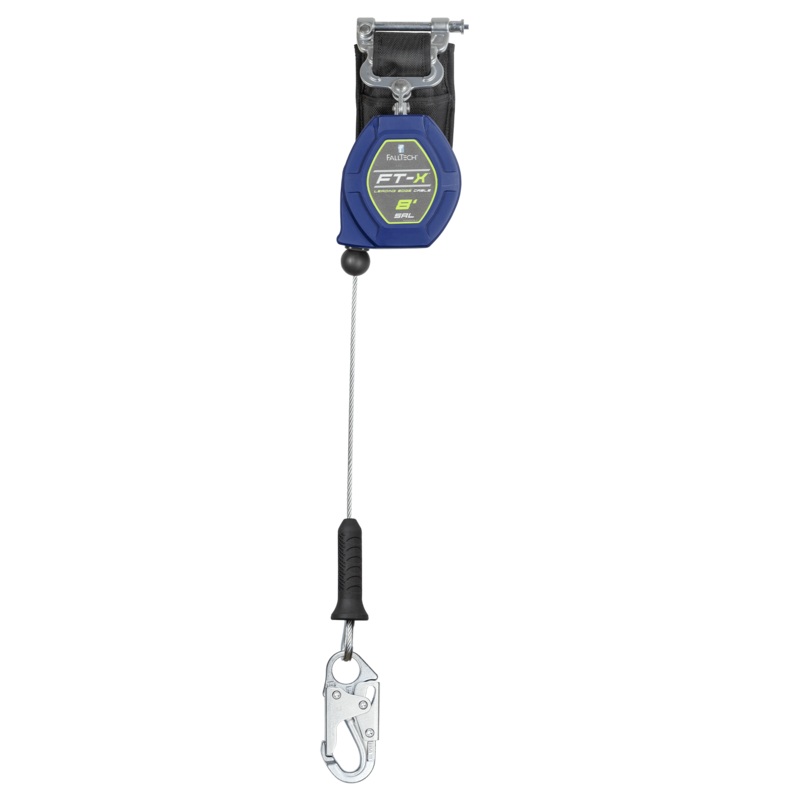 FALLTECH 8' FT-X Cable Class 2 Leading Edge Personal SRL-P, Single-Leg w/ Steel Snap Hook