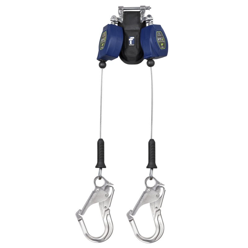 FALLTECH 8' FT-X Cable Class 2 Leading Edge Personal SRL-P, Twin-Leg w/ Aluminum Rebar Hooks