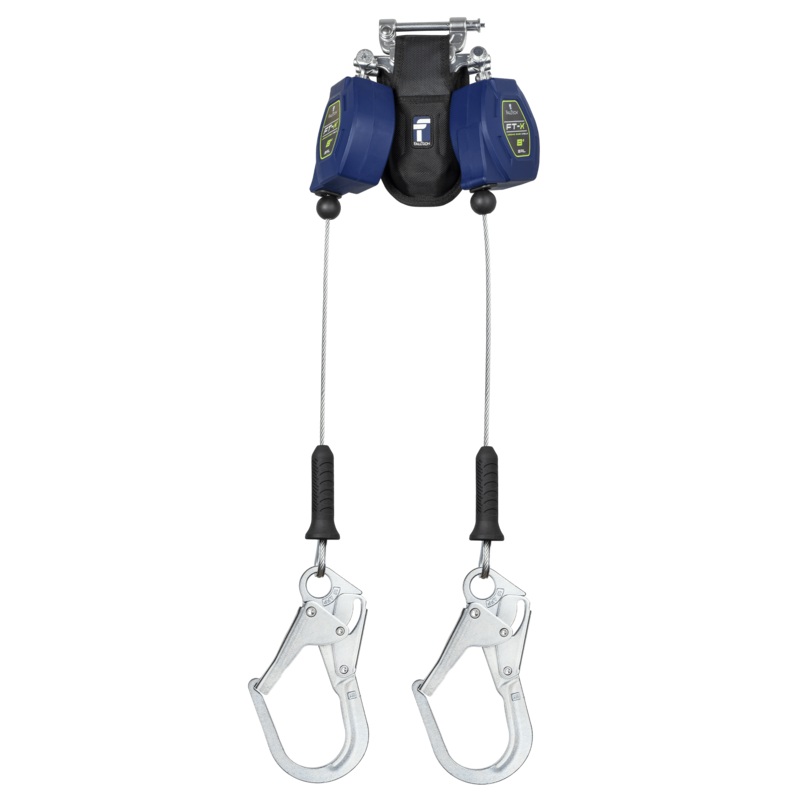 FALLTECH 8' FT-X Cable Class 2 Leading Edge Personal SRL-P, Twin-Leg w/ Steel Rebar Hooks