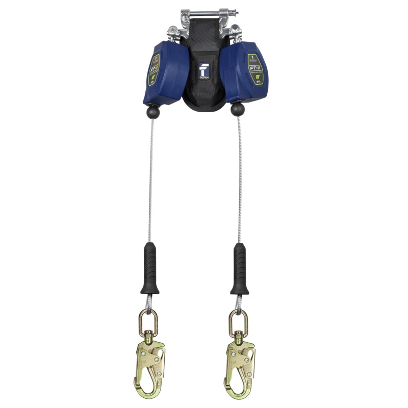 FALLTECH 8' FT-X Cable Class 2 Leading Edge Personal SRL-P, Twin-Leg w/ Steel Swivel Snap Hooks