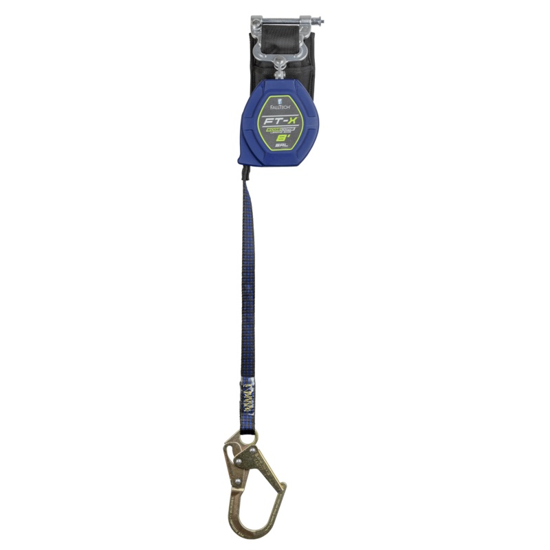 FALLTECH 8' FT-X EDGECORE Class 2 Leading Edge Personal SRL-P, Single-Leg w/ Steel Mini Rebar Hook