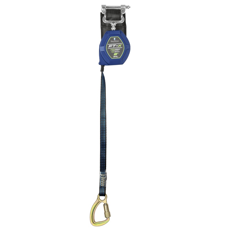 FALLTECH 8' FT-X EDGECORE Tie-Back Class 2 Leading Edge Personal SRL-P, Single-Leg w/ Steel 5K Carabiner