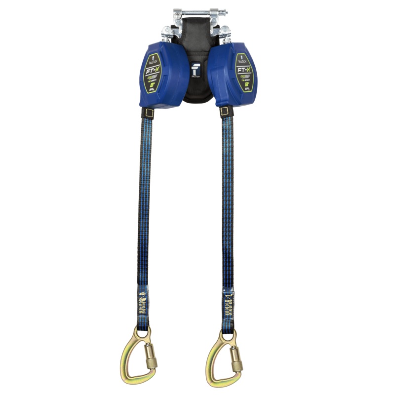 FALLTECH 8' FT-X EDGECORE Tie-Back Class 2 Leading Edge Personal SRL-P, Twin-Leg w/ Steel 5K Carabiner