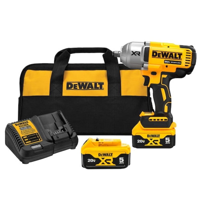 DEWALT 20V MAX* XR 1/2 In. High Torque Impact Wrench with Hog Ring Anvil Kit with (2) 5.0 Ah Batteries & Charger Kit