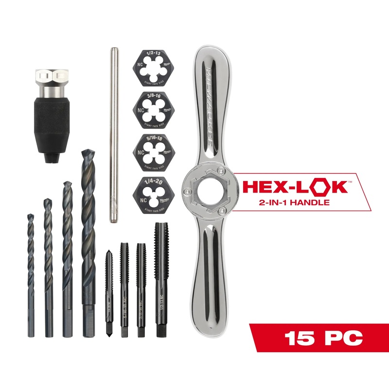MILWAUKEE 15 PC. SAE Tap & Die Set w/ HEX-LOK 2-IN-1 Handle