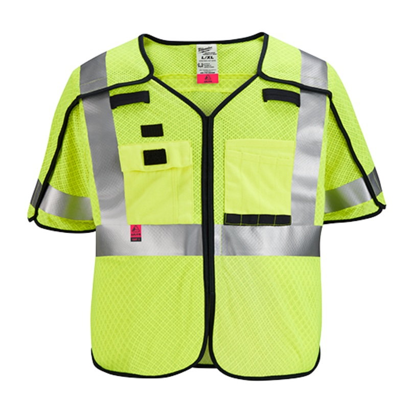 MILWAUKEE AR/FR Cat. 1 Class 3 Breakaway High Visibility Yellow Mesh Safety Vest