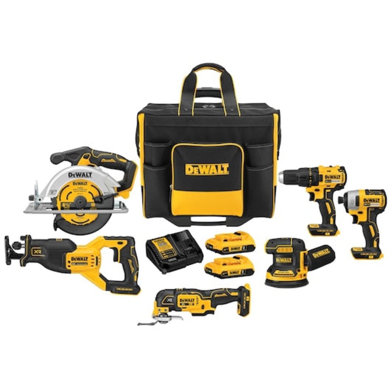 DEWALT 20V MAX* Brushless Cordless 6-Tool Combo Kit with Large Site-Ready Rolling Bag