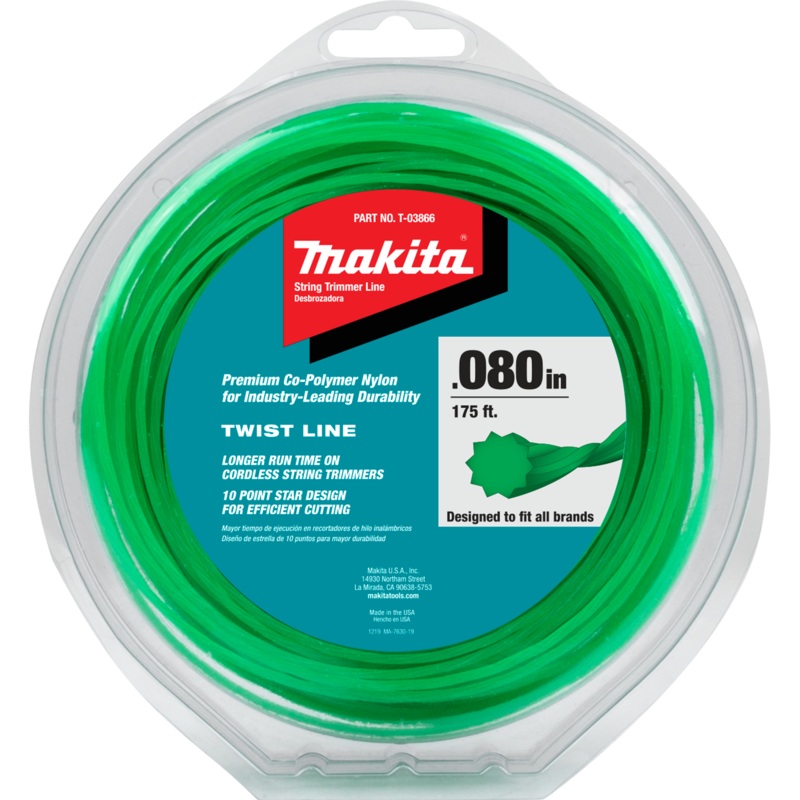 MAKITA Twisted Trimmer Line, 0.080, Green, 175, 1/2 lbs.