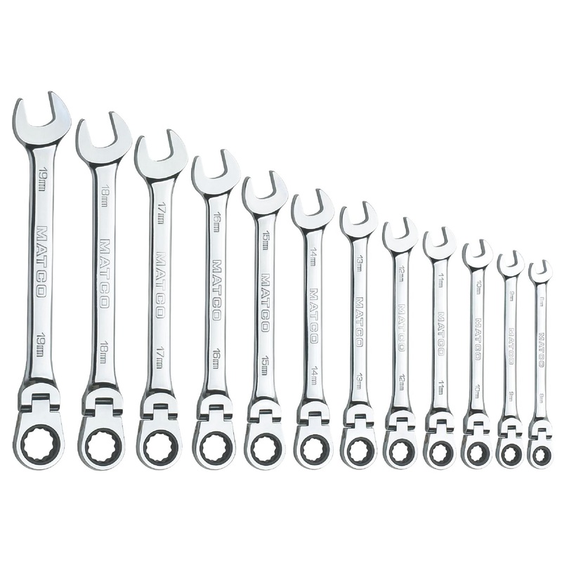 12 PIECE 72 TOOTH METRIC FLEXIBLE COMBINATION RATCHETING WRENCH SET