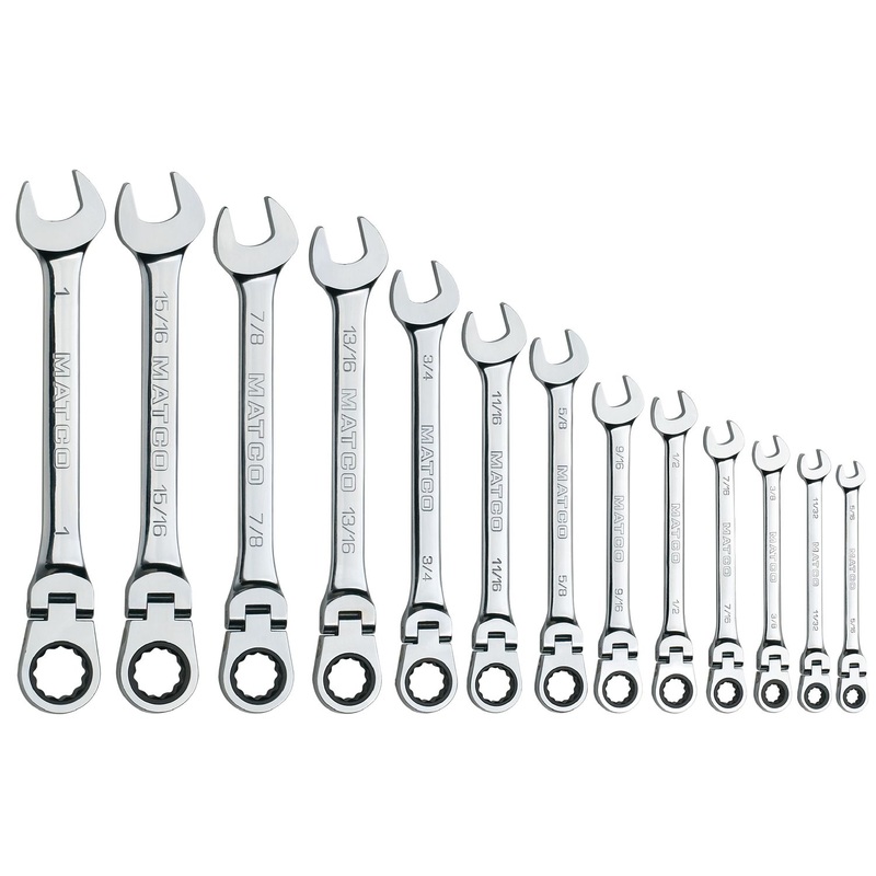 13 PIECE 72 TOOTH SAE FLEXIBLE COMBINATION RATCHETING WRENCH SET