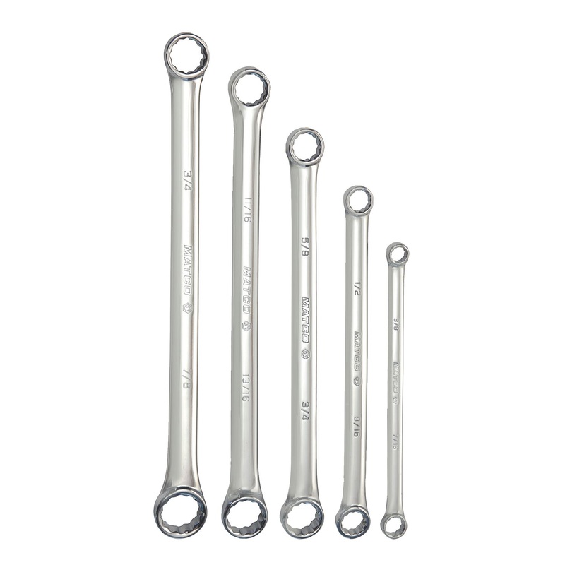 5 PIECE SAE 12 POINT LONG BOX WRENCH (15-DEGREE ANGLE) SET