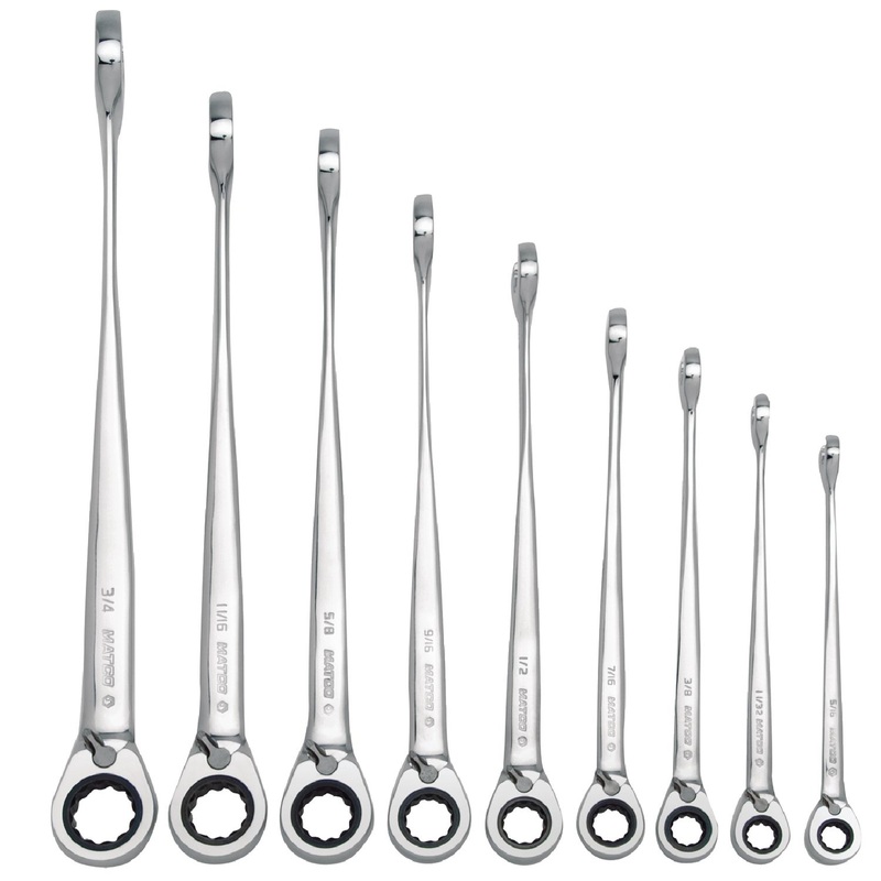 9 PIECE SAE 12 POINT ERGONOMIC REVERSIBLE RATCHETING WRENCH SET