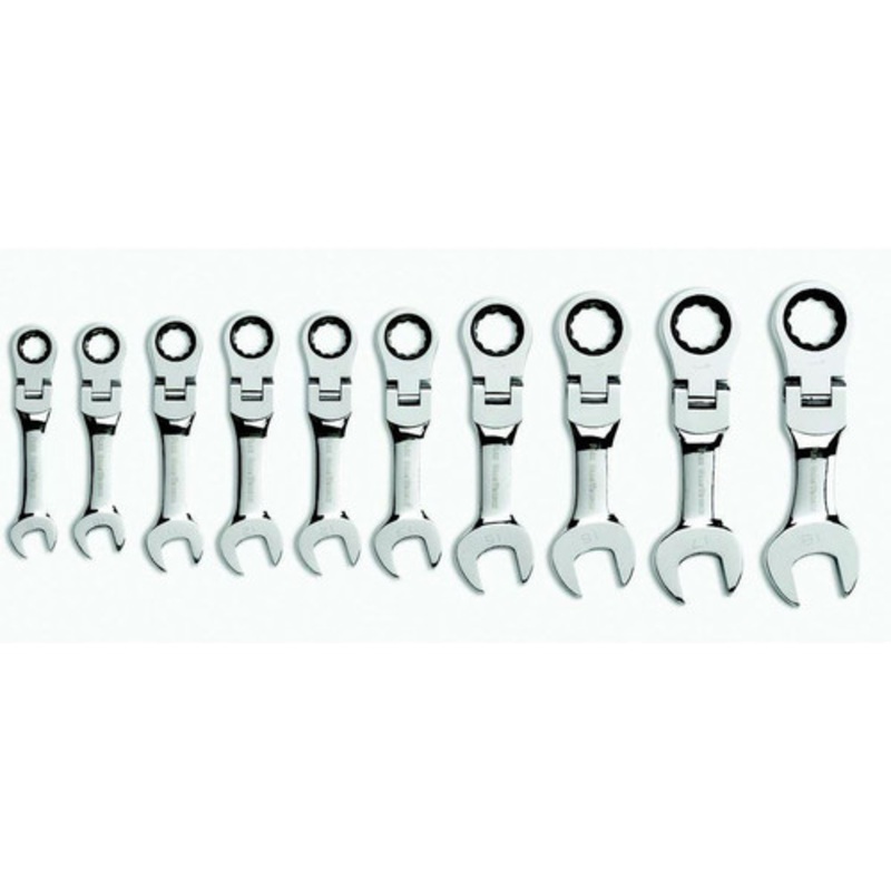 GearWrench 10-Piece 12-Point Metric Stubby Flex Combo Ratcheting Wrench Set - 9550