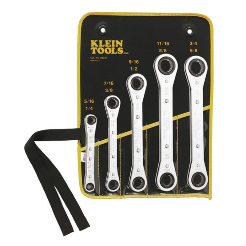 Klein Tools 5-Piece 10 Sizes SAE Ratcheting Box Wrench Set - 68221