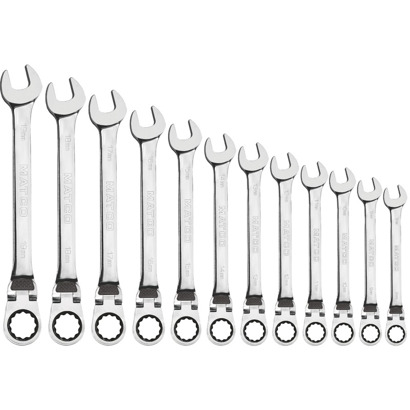 12 PIECE 72 TOOTH METRIC EXTRA LONG LOCKING FLEX COMBINATION RATCHETING WRENCH SET