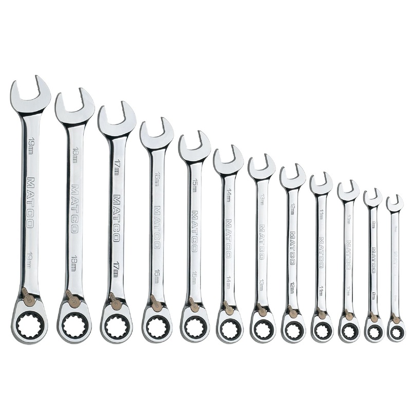 12 PIECE 90 TOOTH METRIC REVERSIBLE COMBINATION RATCHETING WRENCH SET