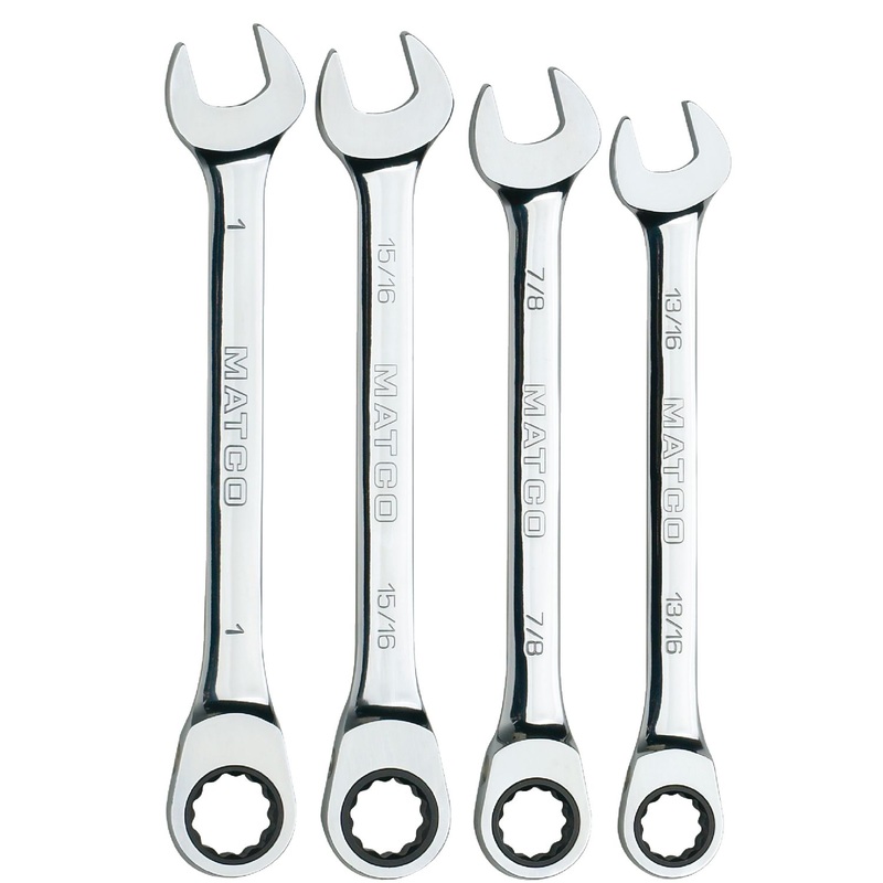 4 PIECE 72 TOOTH SAE COMBINATION RATCHETING WRENCH SET