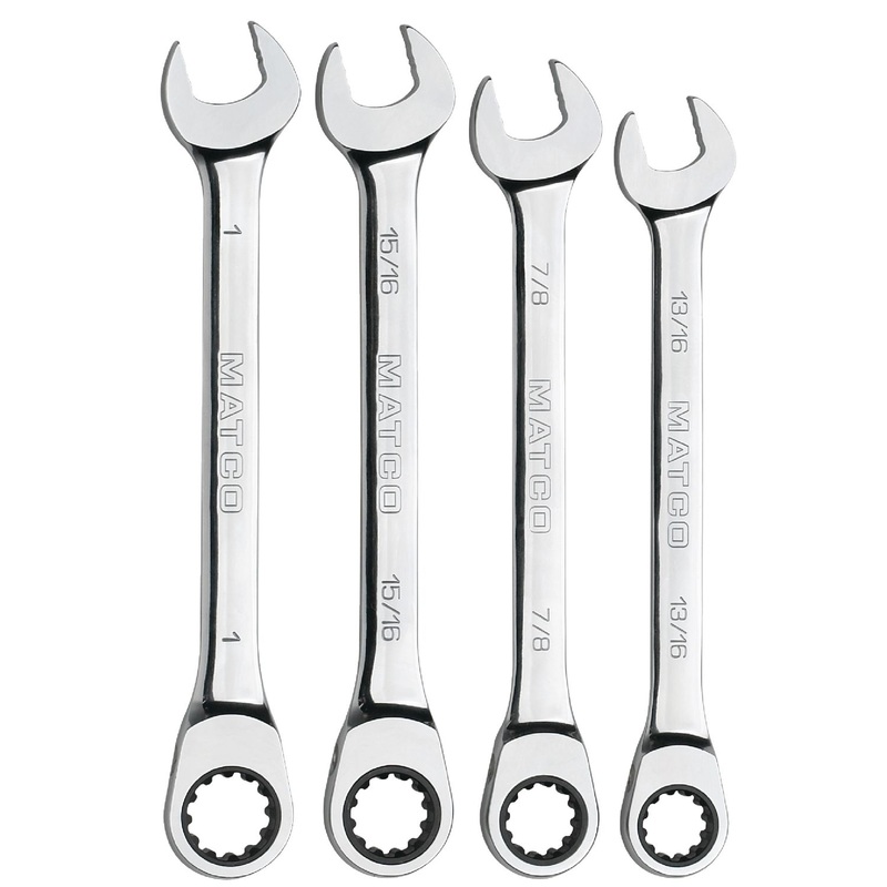 4 PIECE 90 TOOTH SAE COMBINATION RATCHETING WRENCH SET