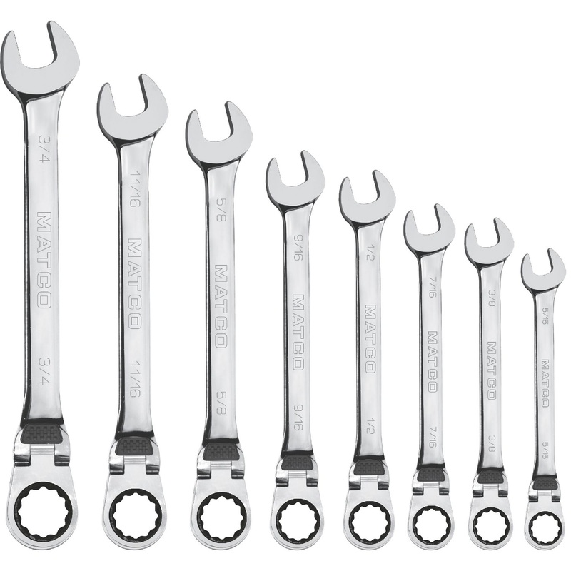 8 PIECE 72 TOOTH SAE EXTRA LONG LOCKING FLEX COMBINATION RATCHETING WRENCH SET
