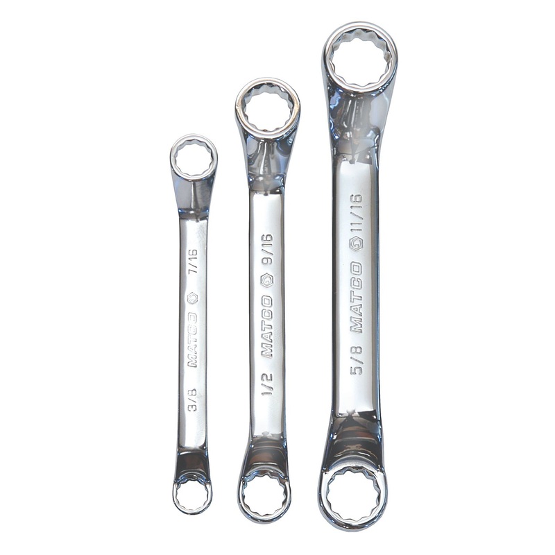 3 PIECE SAE 12 POINT SHORT DEEP 60 DEGREE OFFSET BOX WRENCH SET