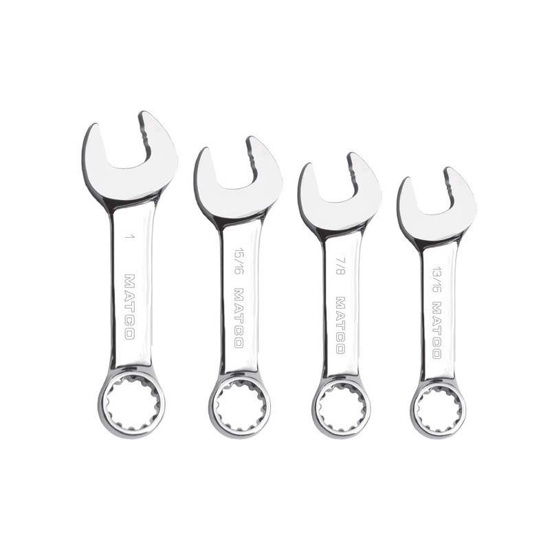 4 PIECE SAE STUBBY COMBINATION WRENCH SET