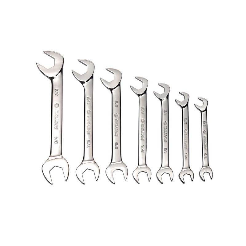 7 PIECE SAE 6 POINT OPEN END ANGLED WRENCH SET