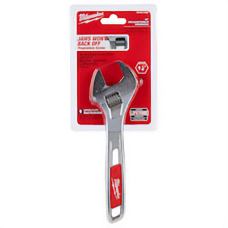 Milwaukee 48-22-7408 Uninsulated Adjustable Wrench, 1-1/8 in, Polished Chrome, 8 in OAL, Steel Body, ASME Specified, Steel