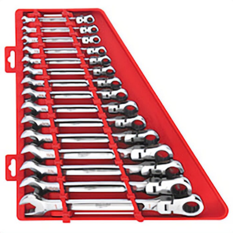Milwaukee 48-22-9413 Flex Head Ratcheting Non-Lockable Combination Wrench Set, 15 pc, 1/4 to 1 in, Polished Chrome