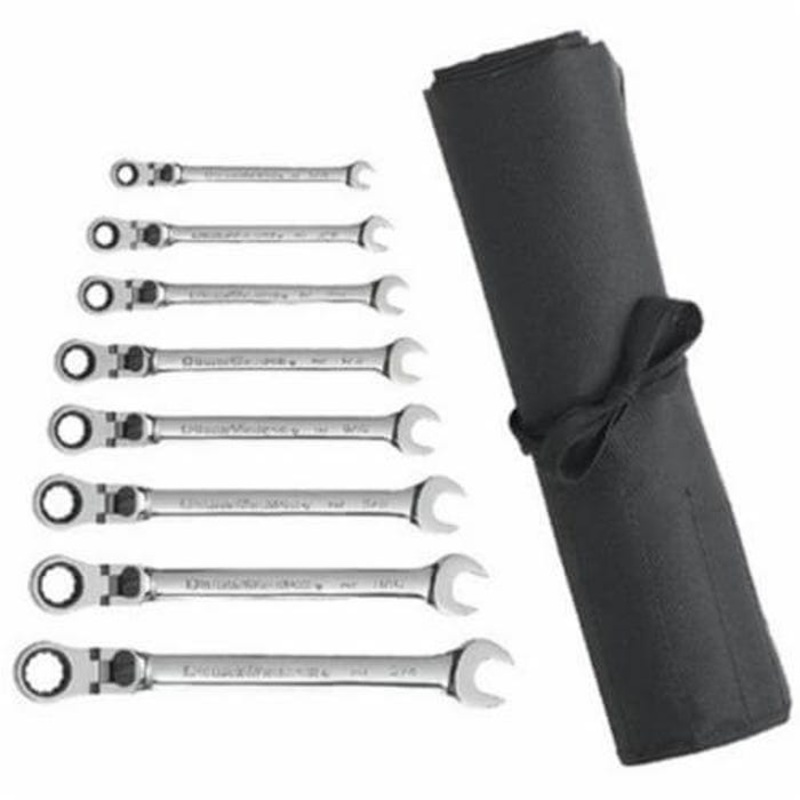GearWrench 85798R Combination Wrench Set, Extra Long Length Locking Ratcheting, Imperial, 5/16 to 3/4 in, 8 pc, 12 Point