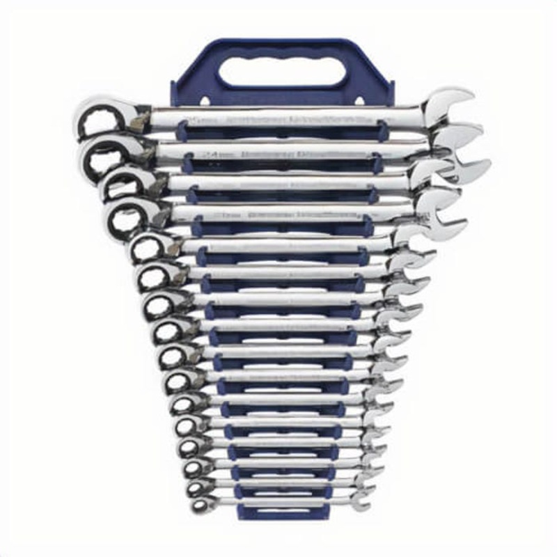 GearWrench 9602N Combination Wrench Set, Ratcheting Reversible Regular Length, Metric, 8 to 25 mm, 16 pc, 12 Point, 15 Offset